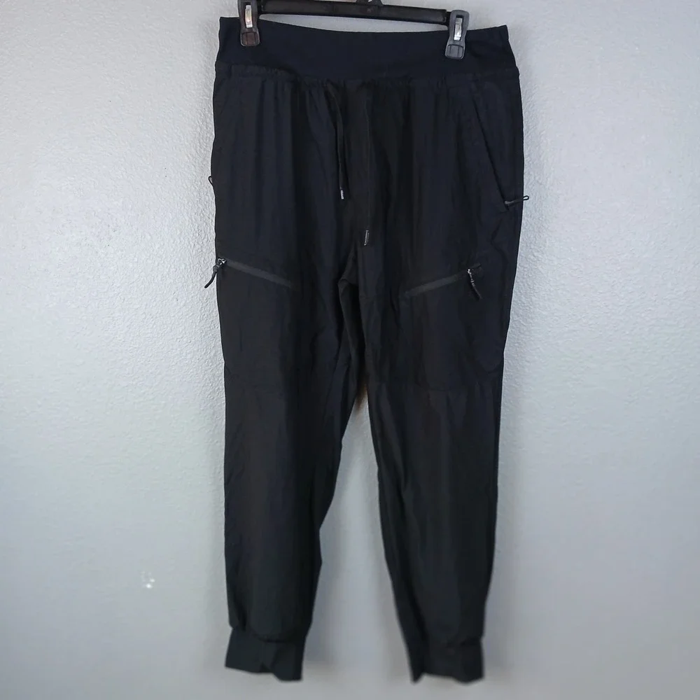 Black Lightweight Technical Cargo Joggers Tapered Hiking Travel Pants Mens L